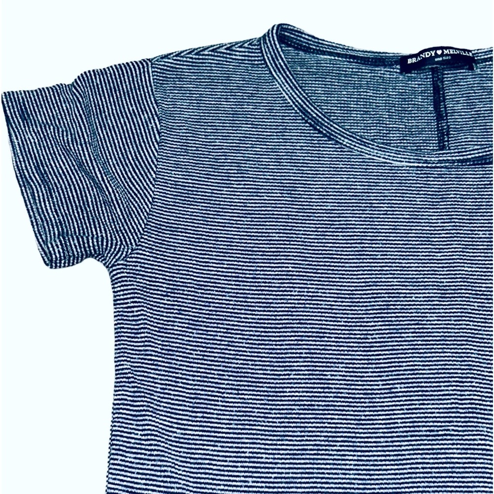 BRANDY MELVILLE OS ribbed striped baby t navy blue